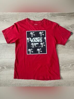 Vans Red Tee with Black & White Skull Graphic